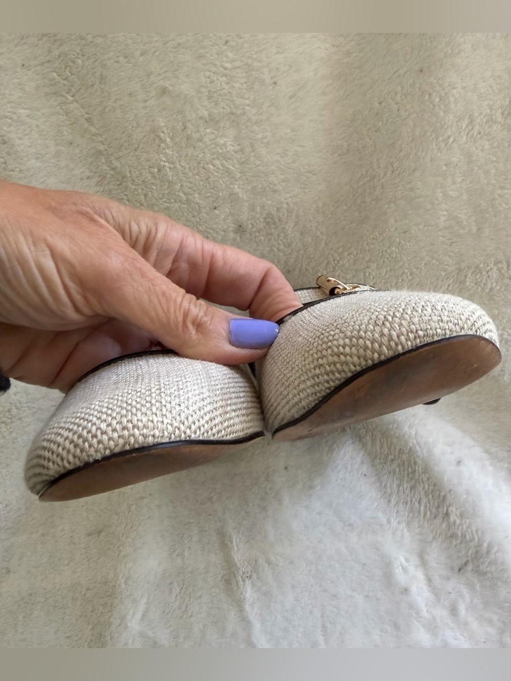 J. Crew Teagan Mary Jane’s Spanish Canvas Gold Buckle Leather Textile 2025 Sz 7 - Picture 6 of 15